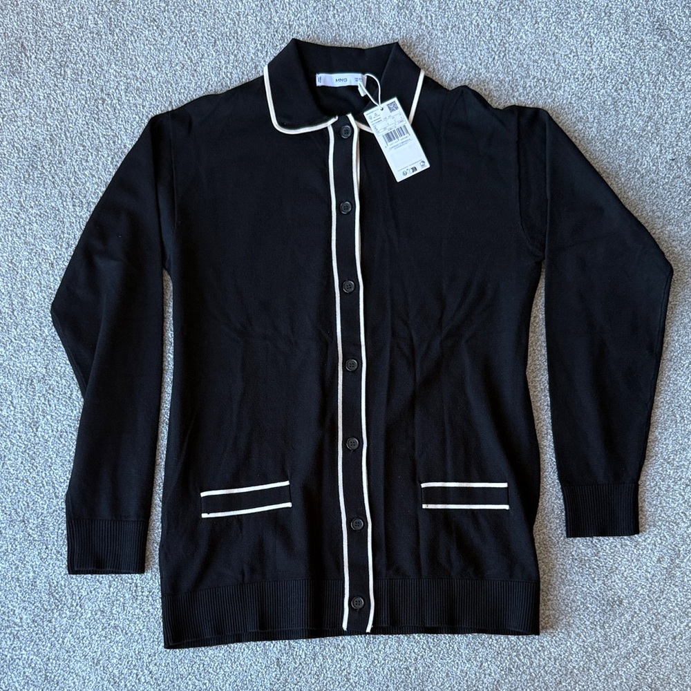 Mango Collar/Button Cardigan with White Trim